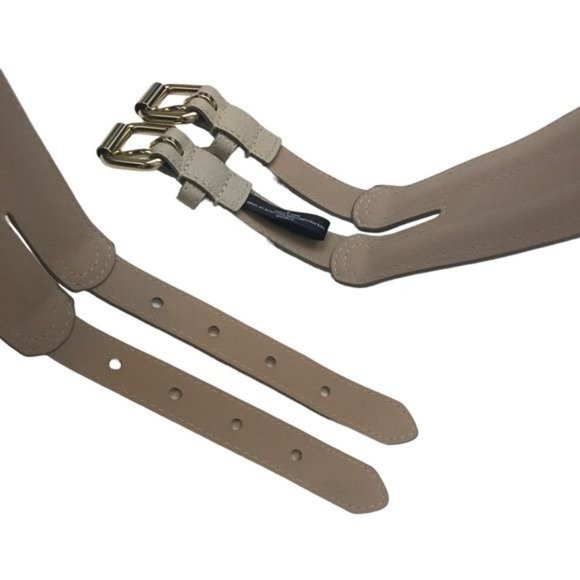 BCBGMAXAZRIA Double Buckle Faux Leather Statement Waist Belt Size M Beige Cream - Picture 7 of 9